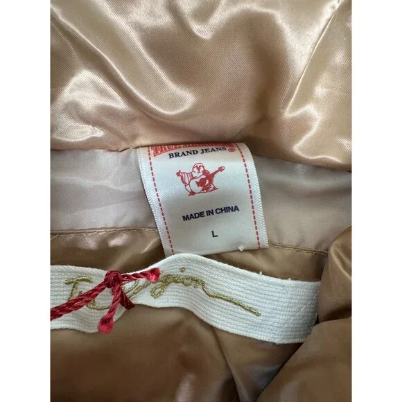 Quilted Gold Puff Jacket W/Hood Womens L True Religion Down & Feather Fill - Picture 4 of 16